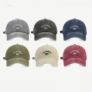 Gorra de Béisbol Azul Estilo Dad Hat, con Logotipo Personalizado, Lavada, con Letras Vintage Bordadas, de 6 Paneles, Sin Estructura, Desgastada - Product Image 1