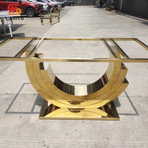 Suave Venta caliente boda moderna mesa de cristal espejo oro Acero inoxidable boda comedor Mesa eventos Decoración - Product Image 6