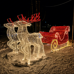 3D Christmas Santa Reindeer Carriage LED Motif Light For Theme Park Holiday Display - Product Image 1