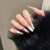 Faux ongles à presser pour femmes, nude blanc, stiletto, ombré, effet œil de chat, marbré, chaîne de strass, pour un look avant-gardiste et luxueux