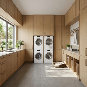 Armoire de buanderie intégrée de luxe Pavone, armoire moderne minimaliste sur mesure pour lave-linge et sèche-linge - Product Image 6