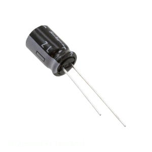 Condensador de canal del fabricante, de orificio pasante, 50ZL56MEFCTA6.3X11, de aluminio, 56uF 20% 50V, radial TH, 56 uF - Product Image 1