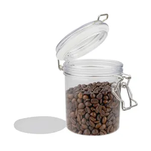 Tarro de granos de café PET de 550ml, transparente, a prueba de fugas, Clip de almacenamiento de alimentos, tarros de mantequilla de maní de plástico superior, venta al por mayor