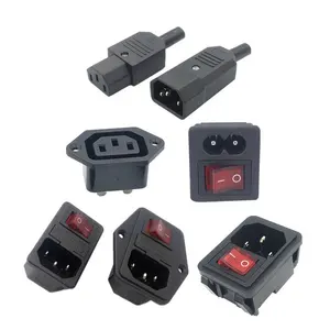 IEC320 C8 switches and sockets electrical ac socket with red indicate rocker switch Embedded 2 pins male power socket