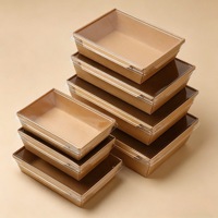 Boîte à lunch jetable en papier kraft écologique et recyclable avec couvercle transparent en PET, étanche et anti-fuite, bord roulé épaissi pour la livraison à emporter