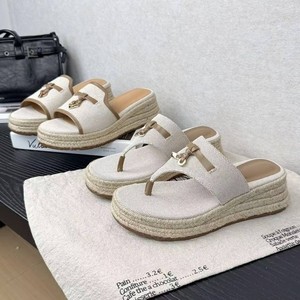 <span class=keywords><strong>Tongs</strong></span> pour femmes de style Grape Mom, avec talon compensé de 6 cm, style vacances, boucle à pompon, en paille tressée, rehaussantes - Product Image 2