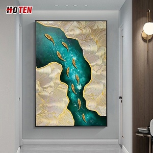 Peinture à l'huile 3D sur toile, grand format personnalisé, effet neuf poissons, peinte à la main, avec feuille d'or, décorative, moderne, représentant des animaux HT - Product Image 5
