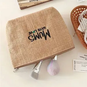 Groothandel Custom Logo Jute Vriendelijk Herbruikbaar Materiaal Draagbare Make-Up Tas Voor Vrouwen Reizen Cosmetische Tas