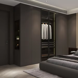 Armoire de chambre à coucher BALOM au design italien moderne, gris foncé, style minimaliste élégant, dressing, chambre principale haut de gamme, porte en verre éclairée par LED - Product Image 1