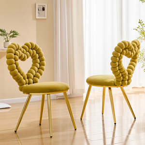 Heart Bubble Tufted Accent <b>Chair</b> <b>Yellow</b> Plush Velvet Shiny Gold Metal Frame Modern Seating for Home - Product Image 3