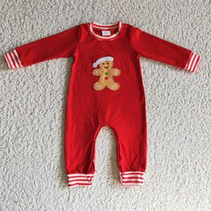 Combinaison pour bébé garçon, écologique, en spandex/coton, broderie de Noël, rayures rouges, motif pain d'épices, été - Product Image 1
