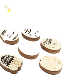 Ornement de Pâques à suspendre en bois à faire soi-même, avec motif ajouré et graffiti peint à la main - Product Image 5