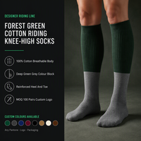 Chaussettes d'équitation sur mesure vert forêt en coton, hauteur genou, pour bottes d'équitation et entraînement, vente en gros