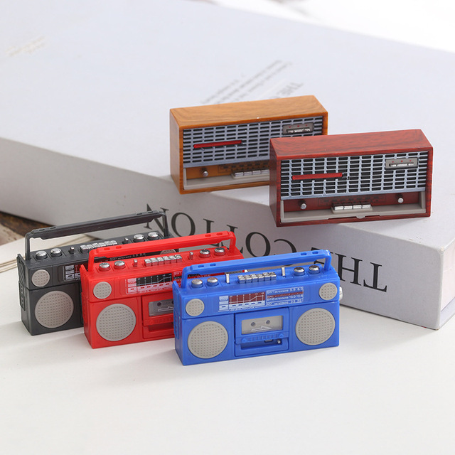 Vintage Mini Radio Cassette Recorder Model Ornament Retro Desktop Decor for Café Study Room Living Room Collectible Scene Prop