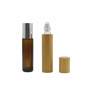 Botol gulung tutup bambu, minyak esensial kosmetik 5ml 10 ml 15ml bola baja kecil botol rol Serum Mata bambu
