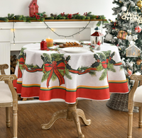 Nappe de Noël Horaldaily en polyester tissé imperméable 52x70 pouces, motif bonhomme de neige et sapins de Noël, rouge, lavable, personnalisable