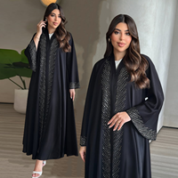 MQ251 Vêtements islamiques modestes pour femmes, Abaya, Robe musulmane, Robe noire ornée de strass, style Dubaï Arabe ouvert
