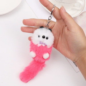 ロングテールリトルベアーファーボール女性用バッグチャームカーキーホルダーバックパック携帯電話吊り下げ装飾アクセサリー - Product Image 2