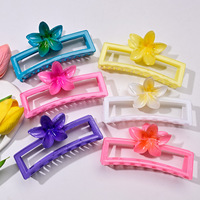 Pince à cheveux rectangulaire en plastique Frangipani - Grande pince florale élégante pour femmes, accessoires capillaires quotidiens