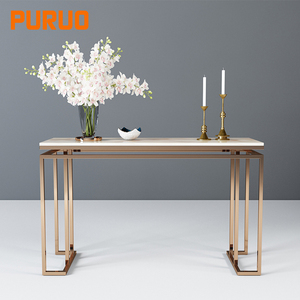 Puruo Hotel Entrance Hallway Luxury <strong>Silver</strong> <strong>Console</strong> Apartment Wall Home Furniture Stainless Steel Marble <strong>Console</strong> <strong>Table</strong> - Product Image 4