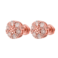 Feine 5A Kubische Zirkonia Herzschliff Hip-Hop-Schmuck Vintage Glänzende 10mm Gold 925 Sterling Silber Blumen-Ohrstecker