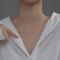 Collier en argent sterling italien en gros, chaîne à double maillon circulaire avec zircon plaqué or géométrique