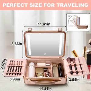 Trousse de maquillage avec miroir lumineux, organiseur portable et valise de transport pour maquilleurs et coiffeurs (or rose) - Product Image 2