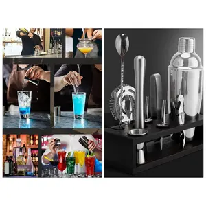 Top Seller 10 Pieces Cocktail Shaker Set Bartender Kit Set Wine Cocktail Shaker High-end Bar With Bamboo Stand Cocktail Shaker