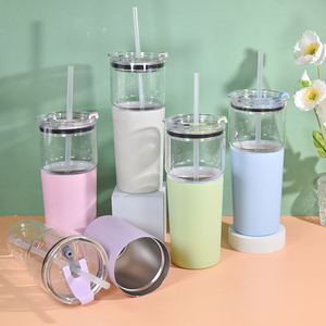 Gobelet d'eau détachable 2-en-1 : Gobelet en verre transparent de 25 oz + Bouteille d'eau isotherme en acier inoxydable à double paroi de 15 oz avec couvercle anti-fuite et paille - Product Image 1