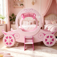 Cadre de lit de calèche de princesse rose Thème de conte de fées Lit à baldaquin pour filles Lit en bois pour enfants