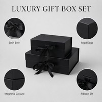Juego de Cajas de Regalo de Lujo en Negro Mate con Cierre Magnético, Lazo de Cinta de Satén, Caja Rígida, Empaque OEM, Marca Privada, Venta al Por Mayor