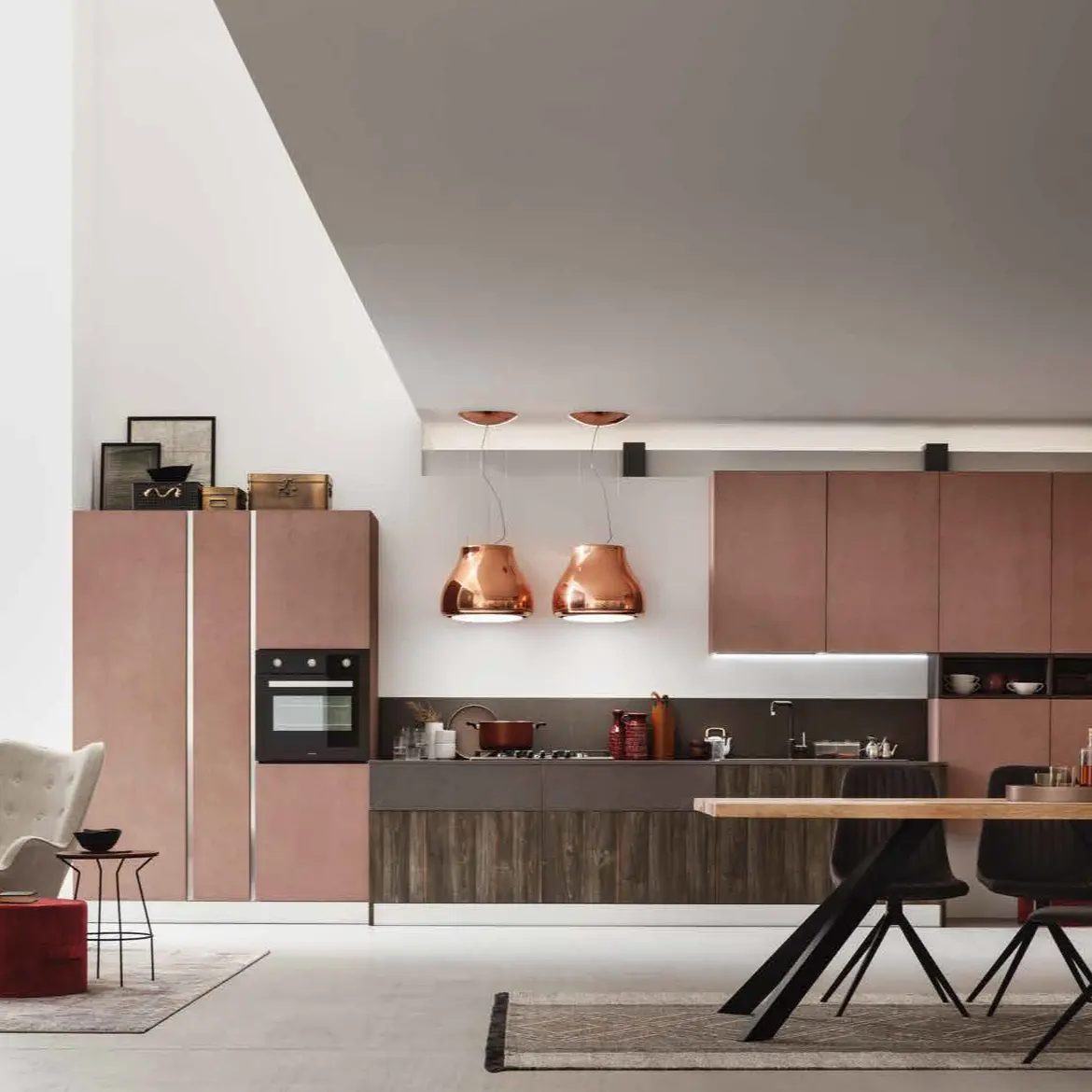 Gabinete de cocina de estilo nórdico de lujo moderno SKYLINE 2023 para Villa con madera maciza de roble y acero inoxidable y MDF
