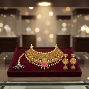 Gold Plated Religious Beads Antique Mukut Necklace Set with Emotion Design 206936 - Product Image 3