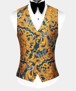 <span class=keywords><strong>Costume</strong></span> de bal sur mesure classique mariage hommes smoking double boutonnage doré <span class=keywords><strong>baroque</strong></span> floral smoking 3 pièces hommes costumes jacquard - Product Image 2