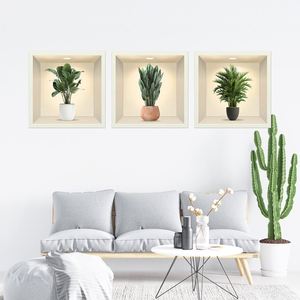 鉢植えの緑の花植物イラストステッカーPVC壁紙リビングルーム装飾絵画壁ステッカー風景壁紙 - Product Image 4