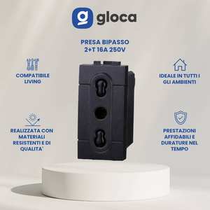 Presa a Muro Gloca a 2 Vie 16A 220V in Plastica con Messa a Terra Standard per Serie Living - Product Image 2
