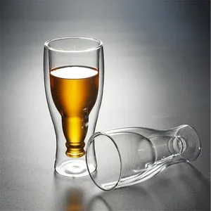 Whole sale 350ml double wall beer glass hand made glass beer glass cup for sale