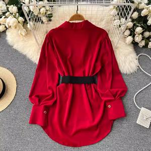 Robe à lacets unique taille unique, cintrée à la taille, automne, haute <span class=keywords><strong>couture</strong></span> et tempérament époustouflant, chemise à manches longues blanche, jupe - Product Image 6