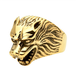 Bague Tête de Loup pour Homme, Bijou Tendance en Acier Titane, Design Zodiaque Animal, Cadeau, Couleurs Argent, Or, Noir - Product Image 5
