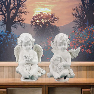 2แพ็ครูปปั้นนางฟ้าสีขาวรูปปั้นเครูบเรซิ่นสำหรับตกแต่งบ้านในร่มและกลางแจ้ง - Product Image 3