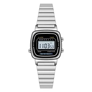 Cheap Promotion Alarm Stainless Steel Ladies Digital Watch LED Luminous Calendar Cheap Sport Waterproof Women Wristwatch