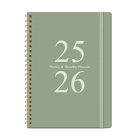 Agenda quotidien 2025 2026 avec impression personnalisée, logo personnalisé, reliure spirale, couverture rigide en cuir et PP, carnet à grille