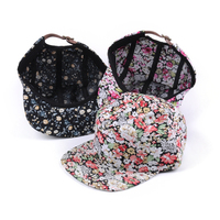 Gorra de 5 Paneles con Estampado Floral y Letras, Estilo Deportivo Vintage, Unisex, con Visera Plana, Cierre a Presión, Ideal para Actividades al Aire Libre, Running y Camping