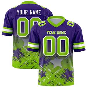 Maillot de football américain personnalisé violet néon vert avec dégradé étoilé - Product Image 1