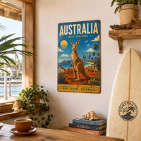 Pancarte en métal vintage Australie, style rétro, motif kangourou, surf, road trip, café, décoration murale pour la maison