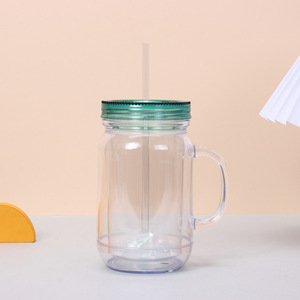 New 20oz AS <strong>Plastic</strong> Snow Globe Mason Jar Acrylic <strong>Double</strong> <strong>Wall</strong> <strong>Tumbler</strong> Cups Mason Jar Snowglobe <strong>Bulk</strong> With Colored Lid and Straw - Product Image 5