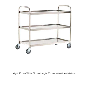 รถเข็นบริการสแตนเลส 3 ชั้น 83 × 52 × 93 ซม. รับน้ำหนักสูงสุด 160 กก. Gi-Metal - Product Image 3