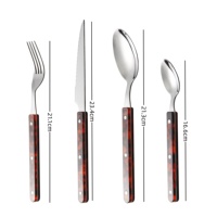 4 pièces, couteau à steak, fourchette et cuillère en acier inoxydable 430, manche en plastique, manche à trois clous, texture ambrée
