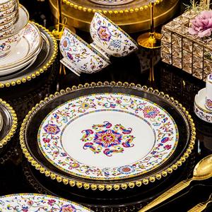 Bol à nouilles en porcelaine antique de Jingdezhen, émail rétro de luxe léger, rouge violet vif avec bordure dorée, céramique à pied haut, réutilisable - Product Image 4