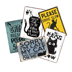 Carteles de hojalata al por mayor carteles de Metal Vintage carteles de Metal con tema de gato impresos UV carteles decorativos para decoración de pared - Product Image 1